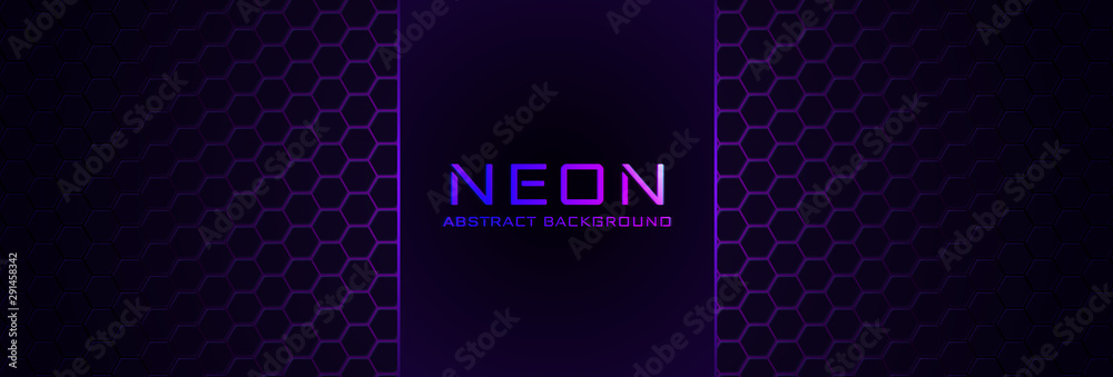 Poster abstract neon background with violet light, line and texture. vector banner design in dark night col