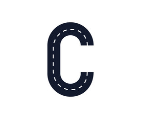 Letter C. Road font. Typography vector design with street lines.