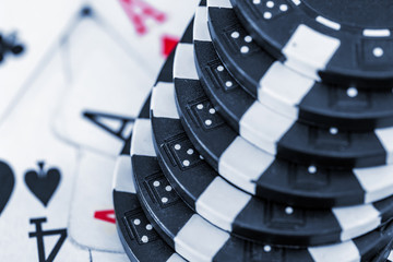 Poker chips and cards close up