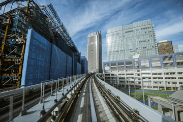 Naklejka na ściany i meble Cityscape from monorail sky train in Tokyo