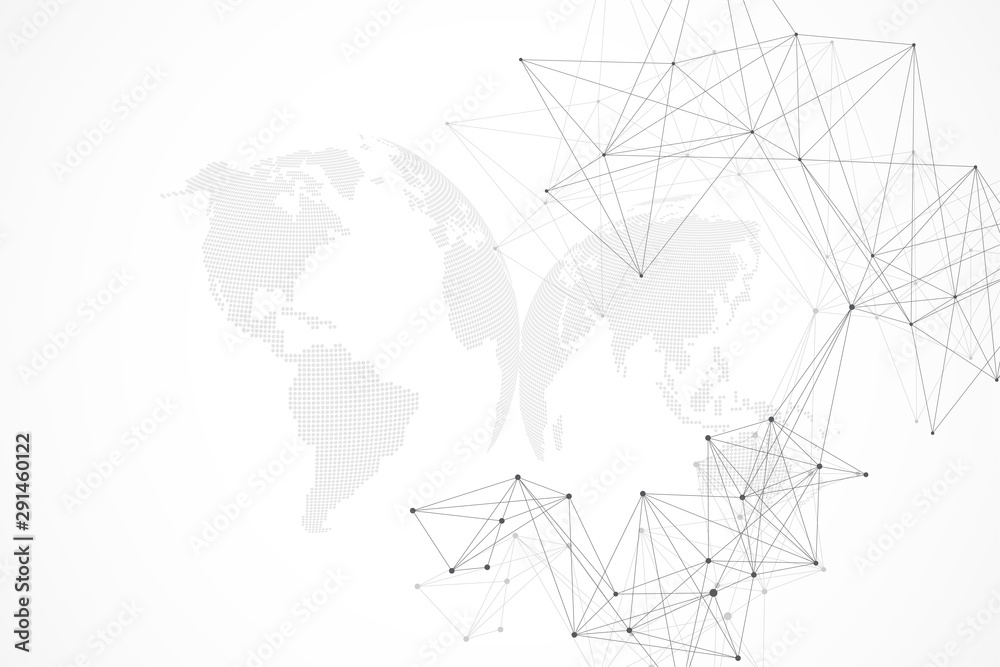Leinwandbilder Big data visualization. Geometric abstract background visual information complexity. Futuristic infographics design. Technology background with connected line and dots, wave flow. Vector illustration