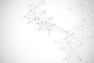 Global network connection. Geometric abstract background with connected line and dots. Network and connection background for your presentation. Graphic polygonal background. Vector illustration.