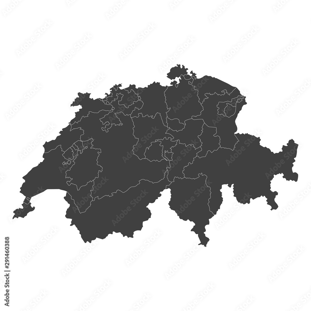 Poster switzerland map with selected regions in black color on a white background