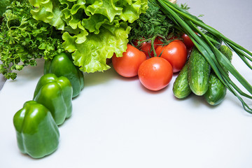  fresh vegetables for lettuce salad on the table. Organics healthy food.