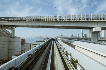 Fototapeta na wymiar Cityscape from monorail sky train in Tokyo