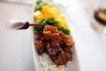 Asian food on table in restaurant