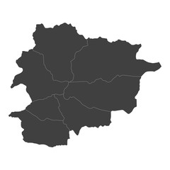 Andorra map with selected regions in black color on a white background
