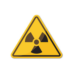 Ionizing radiation yellow sign with shadow on a white background