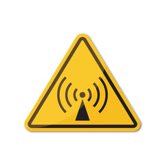 Non-ionizing radiation yellow sign with shadow on a white background