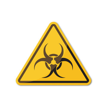 Biological hazard yellow sign with shadow on a white background