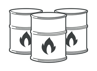 Flammable barrels, oil or biofuel, explosive chemicals isolated icon