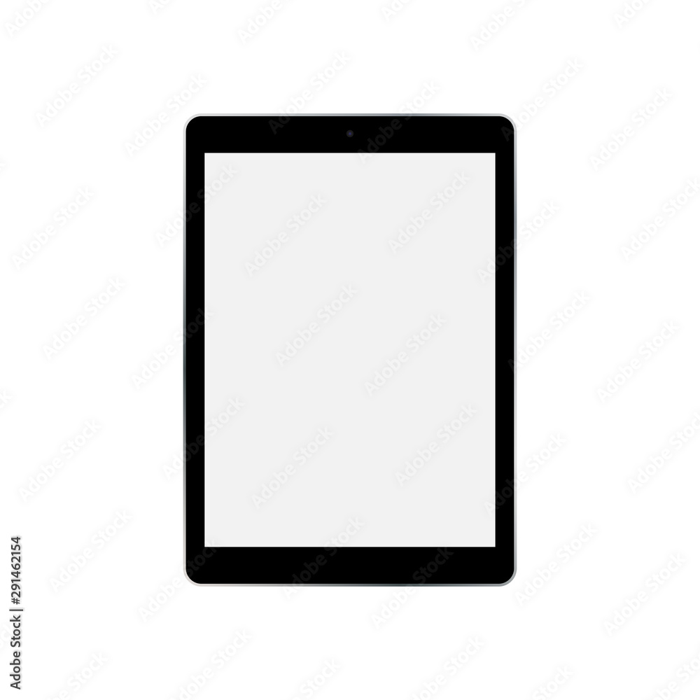 Wall mural tablet with empty screen on a white background