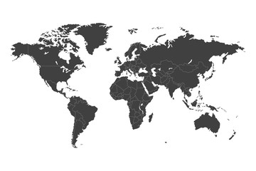 World map with selected countries in black color on a white background