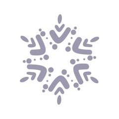 Hand drawn blue Christmas vintage scandinavian snowflake. Xmas decorative design element in retro style, isolated winter vector illustration