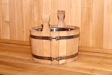 wooden bucket in Russian sauna