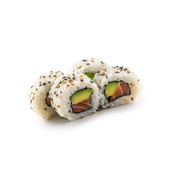 Sushi california roll different types isolated on white background