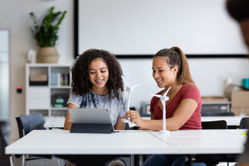 High school students studying renewable energy