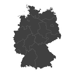 Germany map with selected regions in black color on a white background