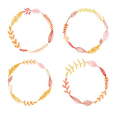 Floral wreath leaves frame set