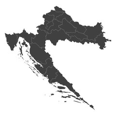 Croatia map with selected regions in black color on a white background