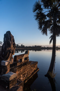 Sunrise at Sra Srang pond in Angkor Archaeological park, Cambodia