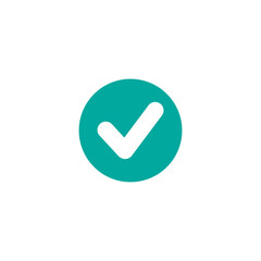 Check Mark. Valid Seal icon. white tick in blue circle. Flat OK sticker icon. Isolated on white.