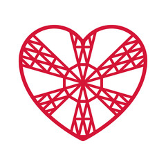 Heart shape with geometric ornament isolated on white background. Element for logo design.Vector illustration of heart for wedding invitations, greeting cards, Valentines cards.
