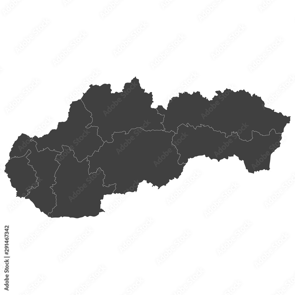 Poster slovakia map with selected regions in black color on a white background