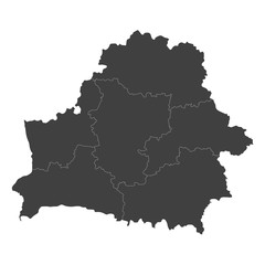 Belarus map with selected regions in black color on a white background