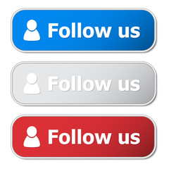 Set of follow us button with metal frame and shadow