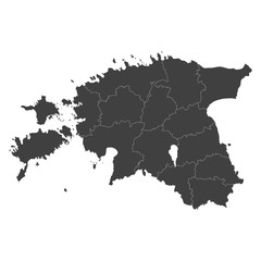 Estonia map with selected regions in black color on a white background