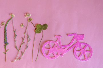  city bike concept. Minimal style pink bike over pink background