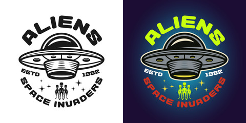 Aliens vector emblem two styles black and colored © Flat_Enot