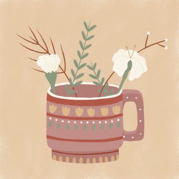 Pink patterned mug with flowers inside