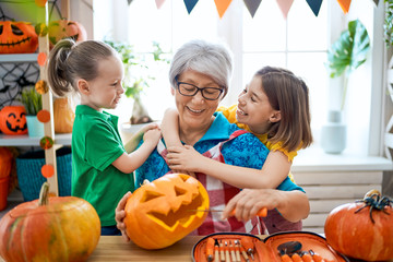 family preparing for Halloween