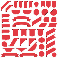 Set of red blank banners ribbon. Tag, label in a flat design