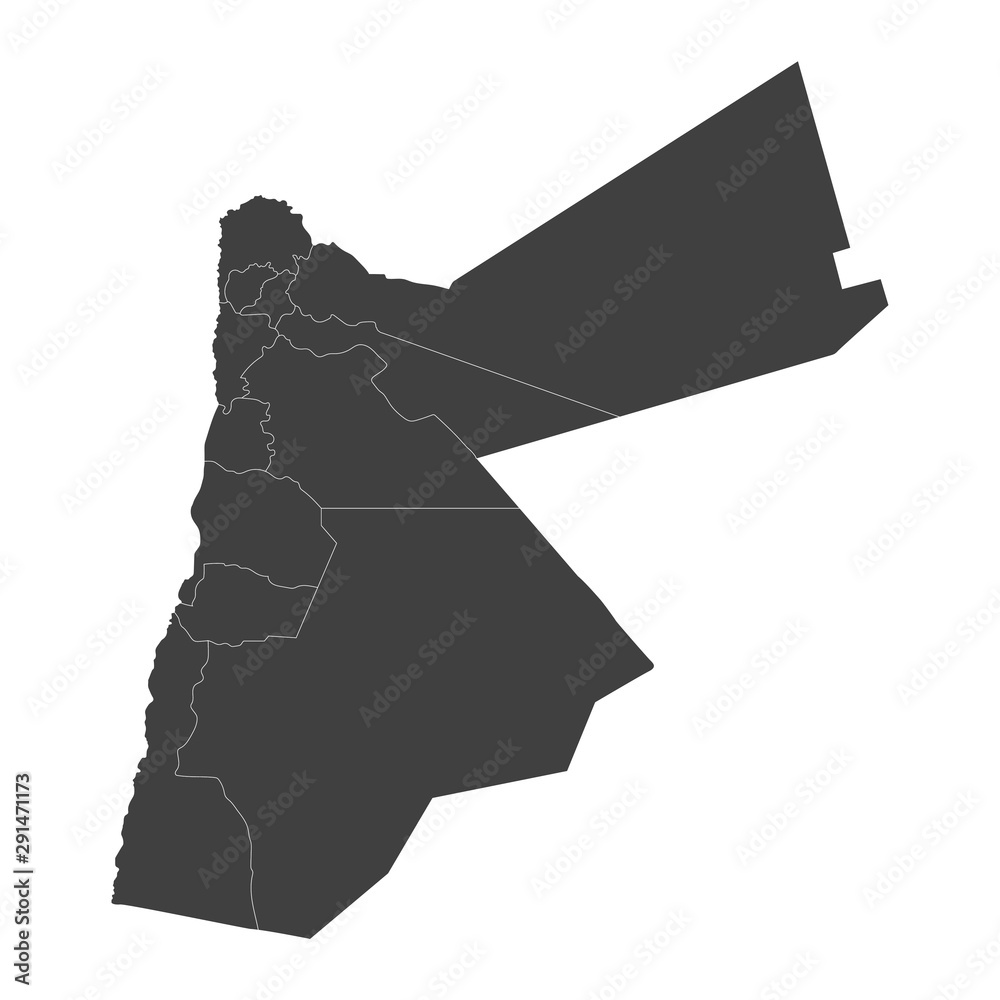 Poster jordan map with selected regions in black color on a white background