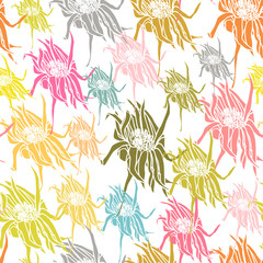Vector seamless pattern with hand drawn sunflower shapes. Simple modern floral background.