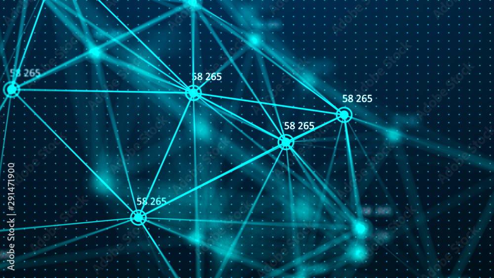 Wall mural data technology illustration. big data digital code. abstract connection of dots and lines on dark b