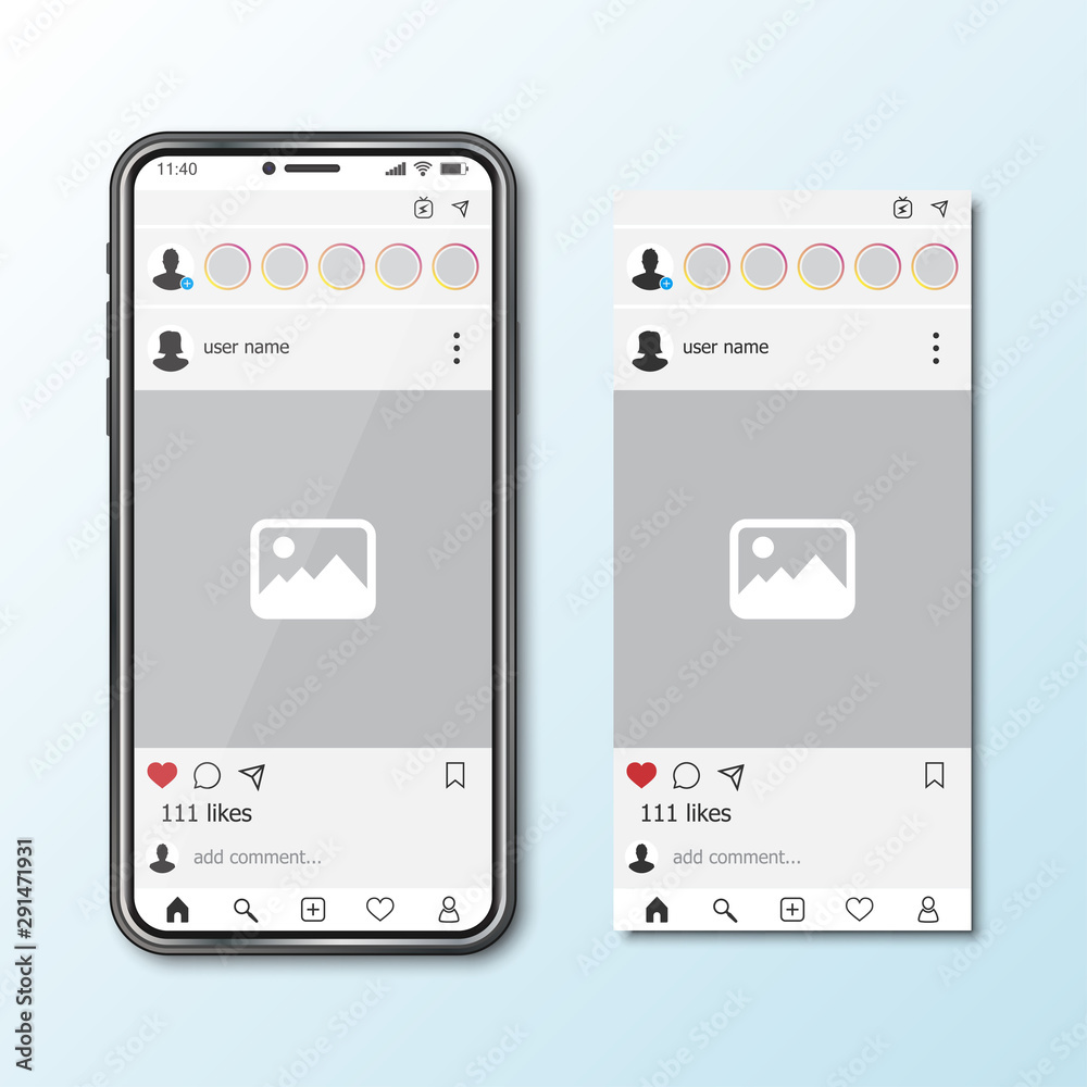 Aufkleber smartphone template for social media app with frame mock up