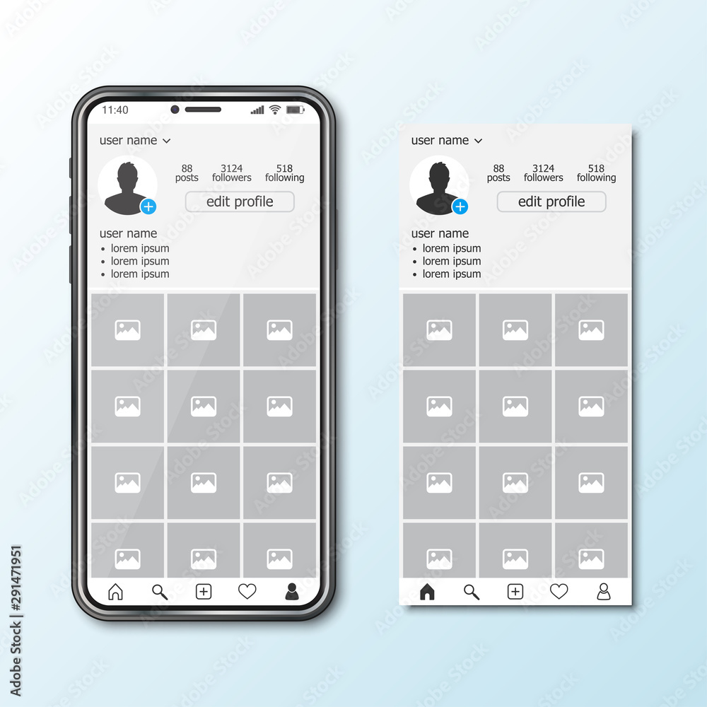 Aufkleber smartphone template for social media app with frame mock up