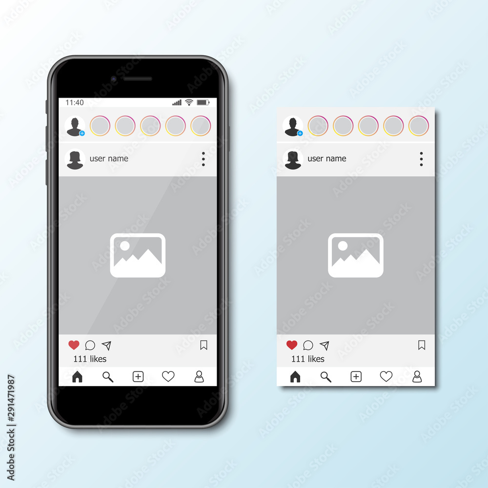 Aufkleber smartphone template for social media app with frame mock up
