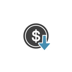 Dollar cost decrease icon on a white background. Vector illustration