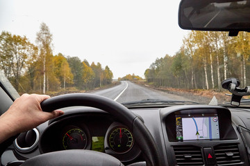 View on track from the car window and natural landscape