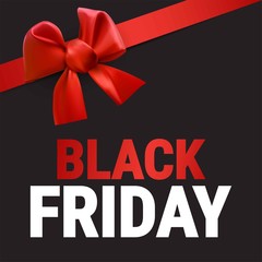 Black friday sale layout background with red bow.Black Friday banner. Vector promotion shopping illustration