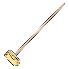 Cute bromstick besom doodle. Happy Halloween related icon - magic broom. Vector isolated symbol. Cartoon image element: witch or wizard old flying broom