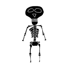 Funny cartoon hand drawn skeleton illustration. Doodle vector skeleton illustration. Isolated skeleton illustration for various projects.