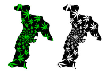 Fototapeta na wymiar Abia State (Subdivisions of Nigeria, Federated state of Nigeria) map is designed cannabis leaf green and black, Abia map made of marijuana (marihuana,THC) foliage....