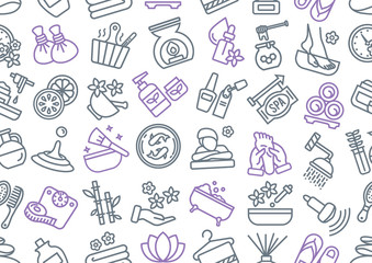 Vector pattern of the spa & wellness elements on a white background. Illustration for cosmetics factories.
