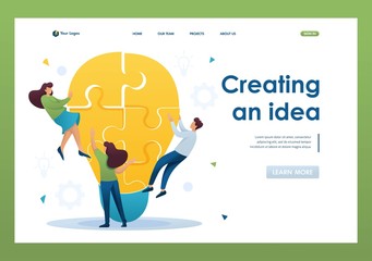 Young team Creates an idea, team work of a young team. Brainstorm business ideas. Flat 2D character. Landing page concepts and web design